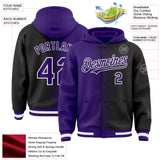 Custom Purple Black-White Gradient Line Bomber Full-Snap Varsity Letterman Hoodie Jacket