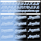 Custom Light Blue Black-White Gradient Line Bomber Full-Snap Varsity Letterman Hoodie Jacket