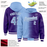 Custom Light Blue Purple-White Gradient Line Bomber Full-Snap Varsity Letterman Hoodie Jacket