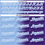 Custom Light Blue Purple-White Gradient Line Bomber Full-Snap Varsity Letterman Hoodie Jacket