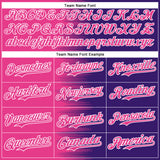 Custom Pink Purple-White Gradient Line Bomber Full-Snap Varsity Letterman Hoodie Jacket
