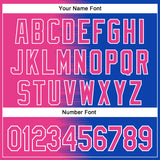 Custom Pink Thunder Blue-White Gradient Line Bomber Full-Snap Varsity Letterman Hoodie Jacket
