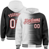 Custom White Black-Red Gradient Line Bomber Full-Snap Varsity Letterman Hoodie Jacket
