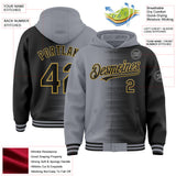 Custom Gray Black-Old Gold Gradient Line Bomber Full-Snap Varsity Letterman Hoodie Jacket
