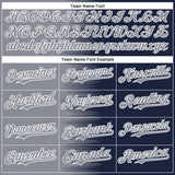 Custom Gray Navy-White Gradient Line Bomber Full-Snap Varsity Letterman Hoodie Jacket