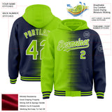 Custom Neon Green Navy-White Gradient Line Bomber Full-Snap Varsity Letterman Hoodie Jacket