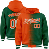 Custom Orange Kelly Green-White Gradient Line Bomber Full-Snap Varsity Letterman Hoodie Jacket