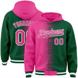 Custom Pink Kelly Green-White Gradient Line Bomber Full-Snap Varsity Letterman Hoodie Jacket