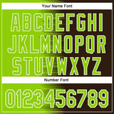 Custom Neon Green Brown-White Gradient Line Bomber Full-Snap Varsity Letterman Hoodie Jacket