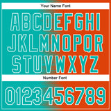 Custom Aqua Orange-White Gradient Line Bomber Full-Snap Varsity Letterman Hoodie Jacket