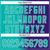 Custom Aqua Purple-White Gradient Line Bomber Full-Snap Varsity Letterman Hoodie Jacket