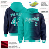 Custom Aqua Navy-White Gradient Line Bomber Full-Snap Varsity Letterman Hoodie Jacket