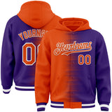 Custom Orange Purple-White Gradient Line Bomber Full-Snap Varsity Letterman Hoodie Jacket