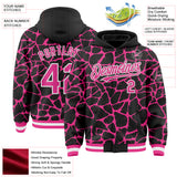 Custom Black Pink-White Abstract Network 3D Pattern Design Bomber Full-Snap Varsity Letterman Hoodie Jacket