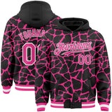 Custom Black Pink-White Abstract Network 3D Pattern Design Bomber Full-Snap Varsity Letterman Hoodie Jacket
