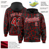 Custom Black Red-White Abstract Network 3D Pattern Design Bomber Full-Snap Varsity Letterman Hoodie Jacket