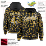 Custom Black Old Gold-White Abstract Network 3D Pattern Design Bomber Full-Snap Varsity Letterman Hoodie Jacket