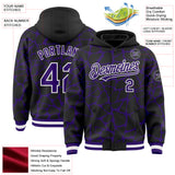 Custom Black Purple-White Abstract Network 3D Pattern Design Bomber Full-Snap Varsity Letterman Hoodie Jacket