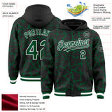 Custom Black Kelly Green-White Abstract Network 3D Pattern Design Bomber Full-Snap Varsity Letterman Hoodie Jacket