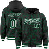 Custom Black Kelly Green-White Abstract Network 3D Pattern Design Bomber Full-Snap Varsity Letterman Hoodie Jacket