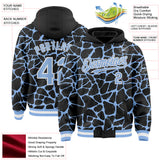 Custom Black Light Blue-White Abstract Network 3D Pattern Design Bomber Full-Snap Varsity Letterman Hoodie Jacket