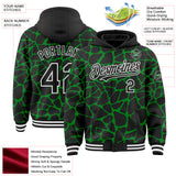 Custom Black Grass Green-White Abstract Network 3D Pattern Design Bomber Full-Snap Varsity Letterman Hoodie Jacket