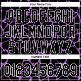 Custom Black Medium Purple-White Abstract Network 3D Pattern Design Bomber Full-Snap Varsity Letterman Hoodie Jacket