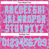 Custom Pink Light Blue-White Abstract Network 3D Pattern Design Bomber Full-Snap Varsity Letterman Hoodie Jacket