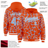 Custom Orange Light Blue-White Abstract Network 3D Pattern Design Bomber Full-Snap Varsity Letterman Hoodie Jacket