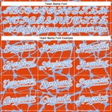 Custom Orange Light Blue-White Abstract Network 3D Pattern Design Bomber Full-Snap Varsity Letterman Hoodie Jacket