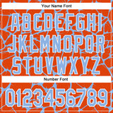 Custom Orange Light Blue-White Abstract Network 3D Pattern Design Bomber Full-Snap Varsity Letterman Hoodie Jacket