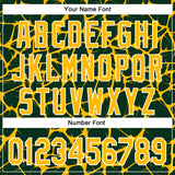 Custom Green Gold-White Abstract Network 3D Pattern Design Bomber Full-Snap Varsity Letterman Hoodie Jacket