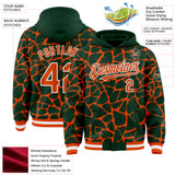 Custom Green Orange-White Abstract Network 3D Pattern Design Bomber Full-Snap Varsity Letterman Hoodie Jacket