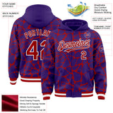 Custom Purple Red-White Abstract Network 3D Pattern Design Bomber Full-Snap Varsity Letterman Hoodie Jacket