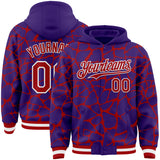 Custom Purple Red-White Abstract Network 3D Pattern Design Bomber Full-Snap Varsity Letterman Hoodie Jacket
