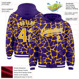 Custom Purple Gold-White Abstract Network 3D Pattern Design Bomber Full-Snap Varsity Letterman Hoodie Jacket
