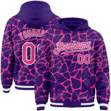 Custom Purple Pink-White Abstract Network 3D Pattern Design Bomber Full-Snap Varsity Letterman Hoodie Jacket