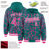 Custom Teal Pink-White Abstract Network 3D Pattern Design Bomber Full-Snap Varsity Letterman Hoodie Jacket