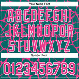 Custom Teal Pink-White Abstract Network 3D Pattern Design Bomber Full-Snap Varsity Letterman Hoodie Jacket