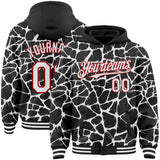 Custom Black White-Red Abstract Network 3D Pattern Design Bomber Full-Snap Varsity Letterman Hoodie Jacket