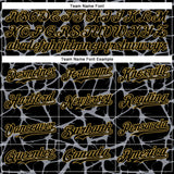 Custom Black Gray-Old Gold Abstract Network 3D Pattern Design Bomber Full-Snap Varsity Letterman Hoodie Jacket