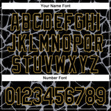 Custom Black Gray-Old Gold Abstract Network 3D Pattern Design Bomber Full-Snap Varsity Letterman Hoodie Jacket