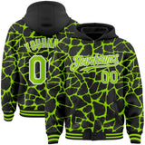 Custom Black Neon Green-White Abstract Network 3D Pattern Design Bomber Full-Snap Varsity Letterman Hoodie Jacket