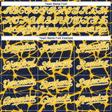 Custom Navy Gold-White Abstract Network 3D Pattern Design Bomber Full-Snap Varsity Letterman Hoodie Jacket