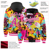 Custom Graffiti Pattern Pink Black-White Splash Bomber Full-Snap Varsity Letterman Hoodie Jacket