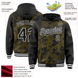 Custom Black Yellow-White Curve Lines 3D Pattern Design Bomber Full-Snap Varsity Letterman Hoodie Jacket