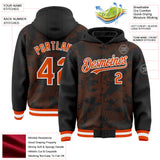 Custom Black Orange-White Curve Lines 3D Pattern Design Bomber Full-Snap Varsity Letterman Hoodie Jacket