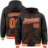 Custom Black Orange-White Curve Lines 3D Pattern Design Bomber Full-Snap Varsity Letterman Hoodie Jacket