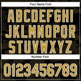 Custom Black Old Gold-White Curve Lines 3D Pattern Design Bomber Full-Snap Varsity Letterman Hoodie Jacket