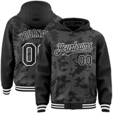 Custom Black White Curve Lines 3D Pattern Design Bomber Full-Snap Varsity Letterman Hoodie Jacket